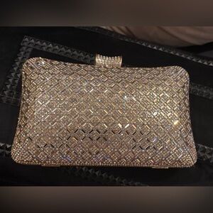 Handbag evening bag/clutch crystal gorgeous rectangular bag and gold chain strap